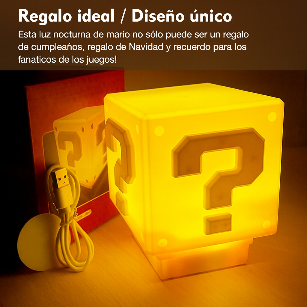 MINI LAMPARA LED BLOQUE RETRO INSPIRADO EN EL MUNDO DE MARIO BROS. CON MUSICA Y CARGA USB