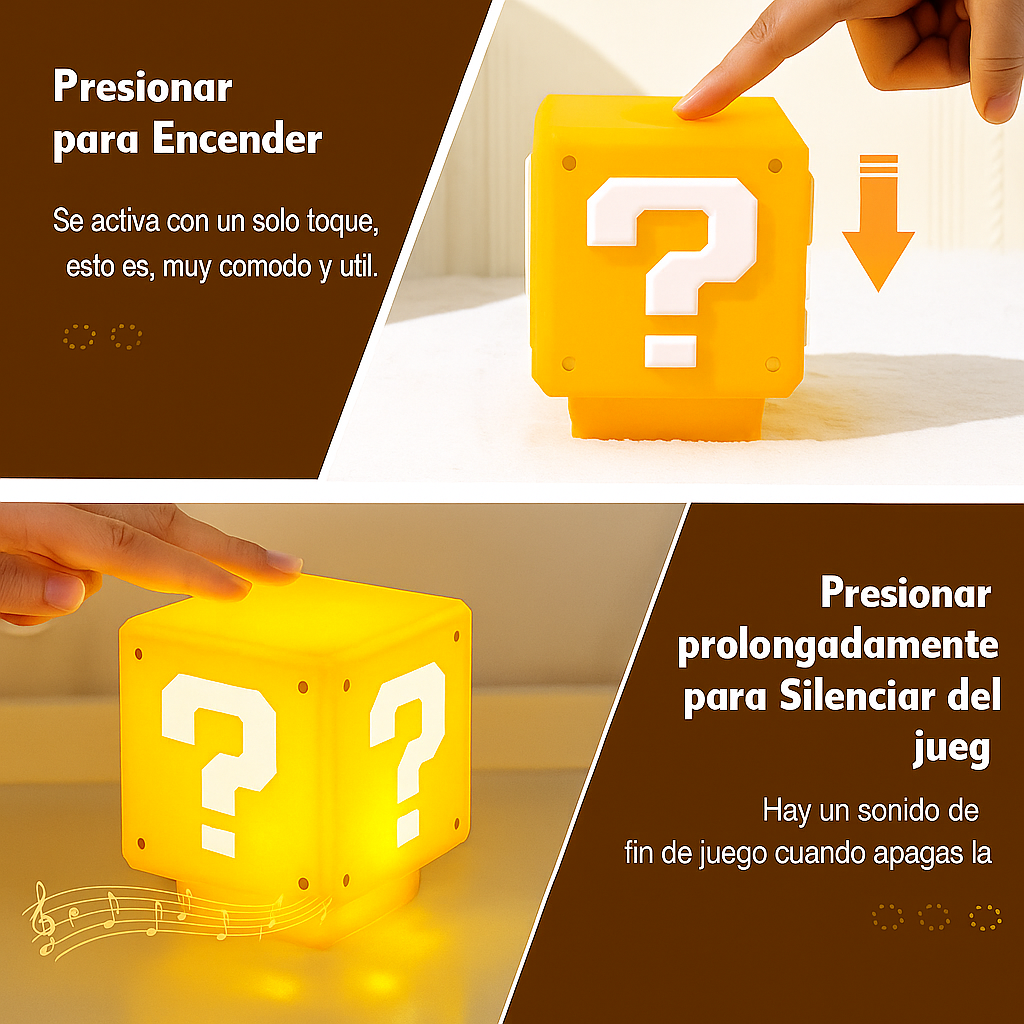 MINI LAMPARA LED BLOQUE RETRO INSPIRADO EN EL MUNDO DE MARIO BROS. CON MUSICA Y CARGA USB