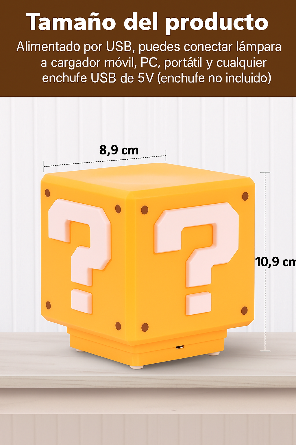 MINI LAMPARA LED BLOQUE RETRO INSPIRADO EN EL MUNDO DE MARIO BROS. CON MUSICA Y CARGA USB